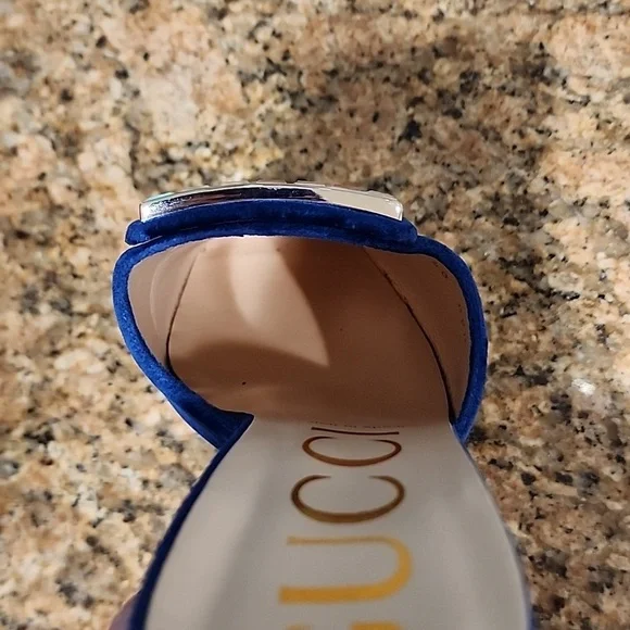 Gucci Madelyn Crystal Logo Cobalt Mules - SZ 40 - Picture 9 of 17